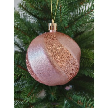 Новогодний шар в блестках "Волна" Ø80мм розово-золотой, цена за набор 4шт